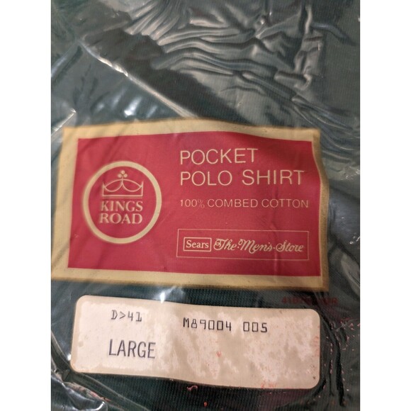 Kings Road Pocket Polo Shirt Sears Large Green 100 Percent Cotton NOS - Picture 2 of 5